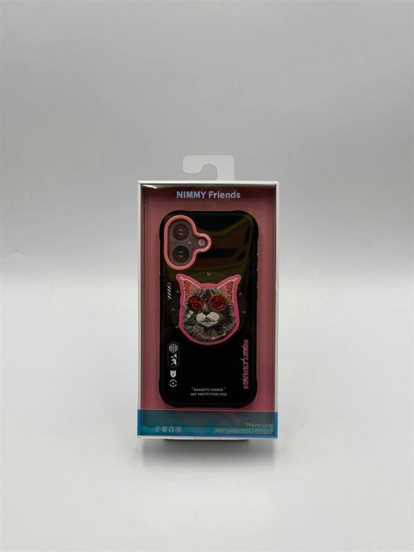 Nimmy Friends Nimmy Glasses Cool Cat Face Case with Detachable MagSafe Grip Stand for iPhone 17 6.3" Black Pink - N-YJKM-CXZJ-IP17-018