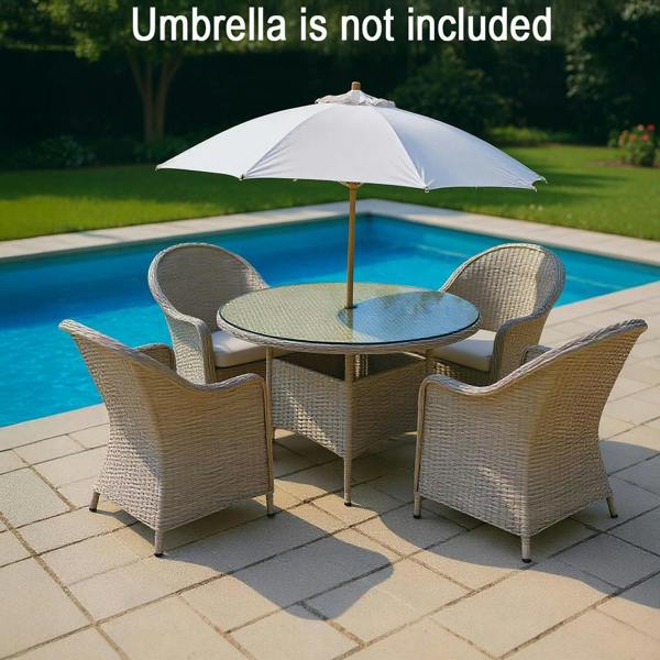Shatchi Sorrento 4-Seater Rattan Dining Round Garden Table & Chairs Aluminium Outdoor Furniture Set