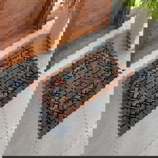 Nicoman Elegant Tile Effect Doormat - Blue Edge