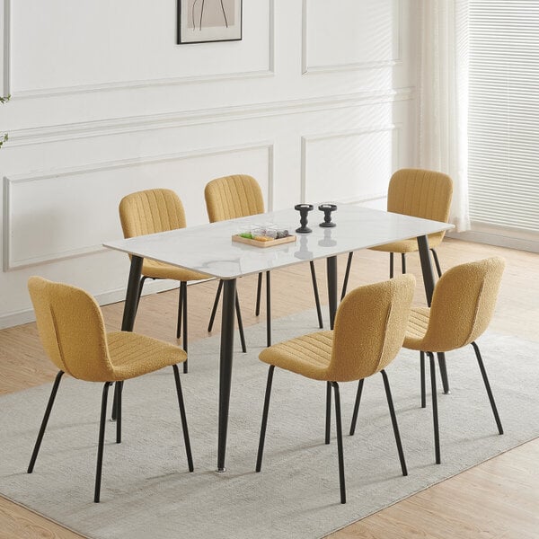 Set of 6 Teddy Faux Fur Stitched Design Dining Chairs Bella