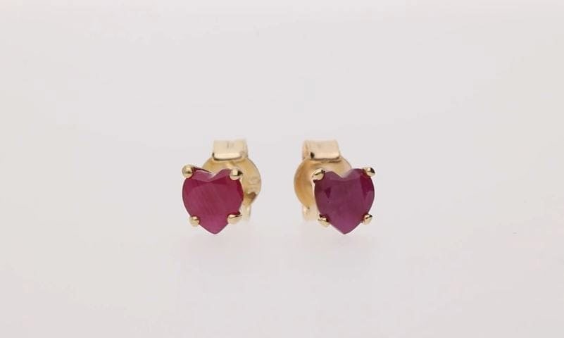 26939 Classic Heart Ruby Stud Earrings in 9ct Yellow Gold 4mm 2
