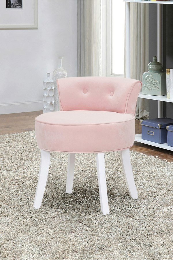 Living and Home Pink Velvet Soft Seat Low Back Dressing Footstool with White Legs