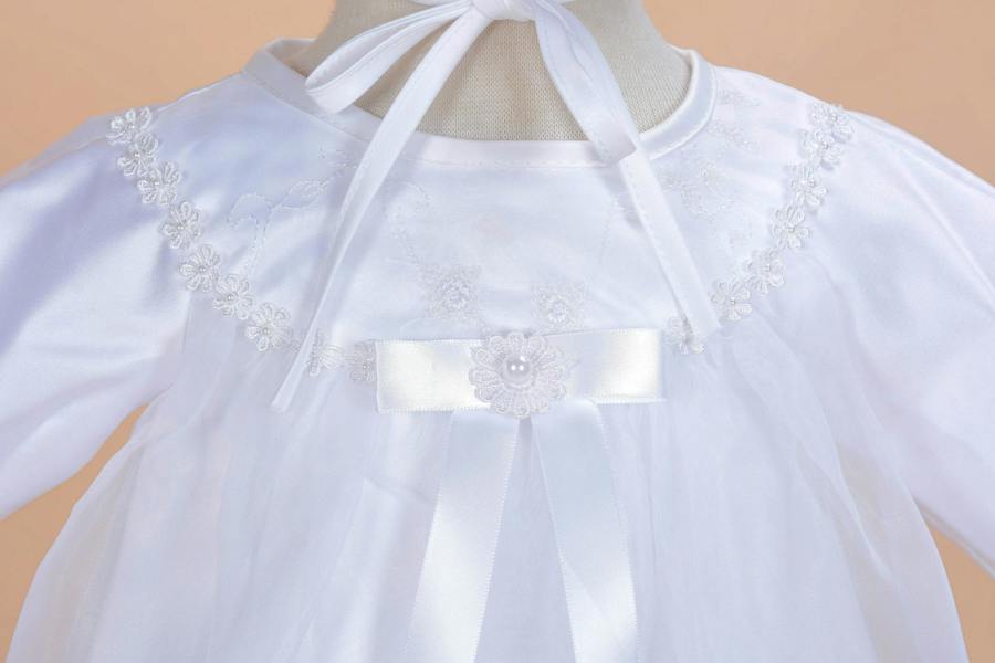 Cinda Long Sleeves Satin Christening Long Gown and Bonnet
