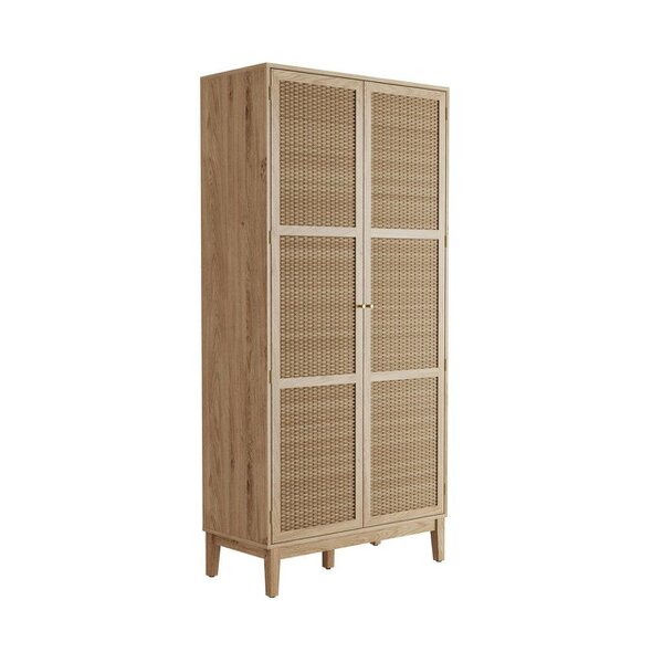 Wyld Haus Waterford Oak Wood and Rattan 2 Door Wardrobe