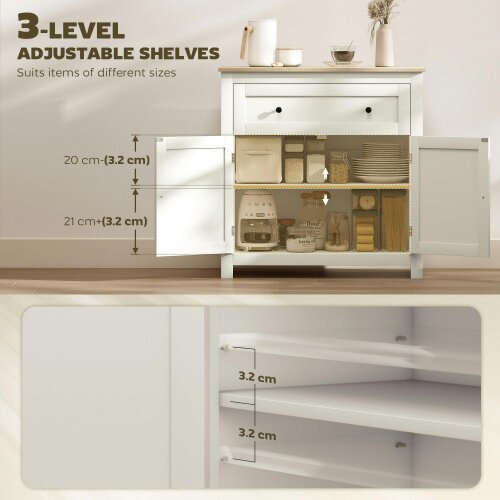 Wyld Haus Viso Wooden Cream White Modern Sideboard With Drawers Adjustable Shelves And Double Doors