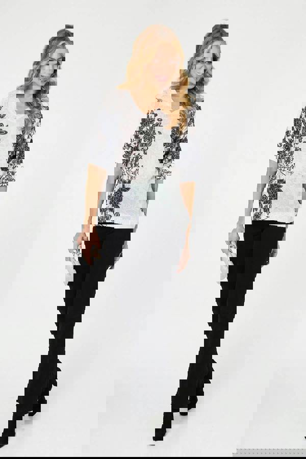 Sage | Floral Relaxed Open Knit Top