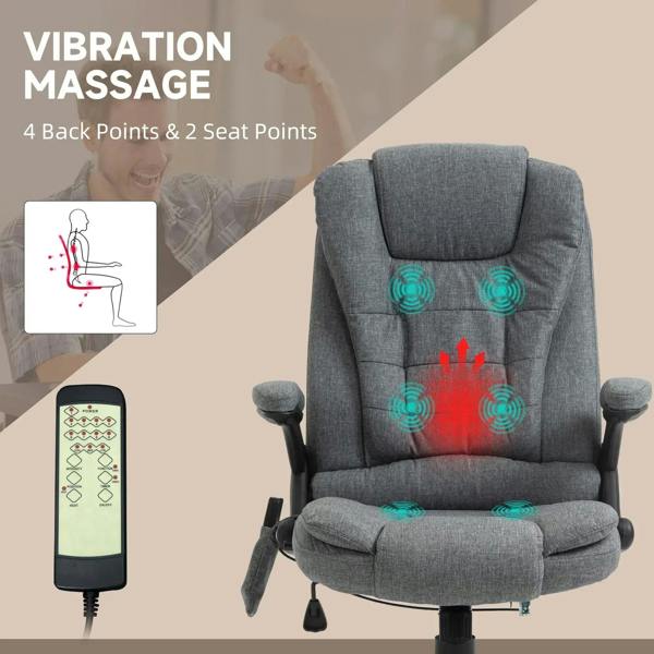 Grey massage recliner chair with visible massage point pads on back and seat