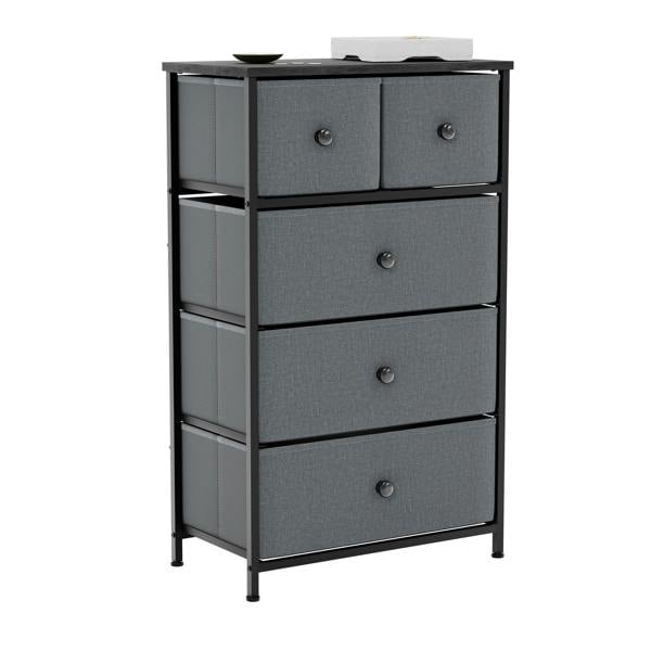 Vida Designs Chorley 5 Drawer Fabric Drawer Chest, Beige & Grey Wood