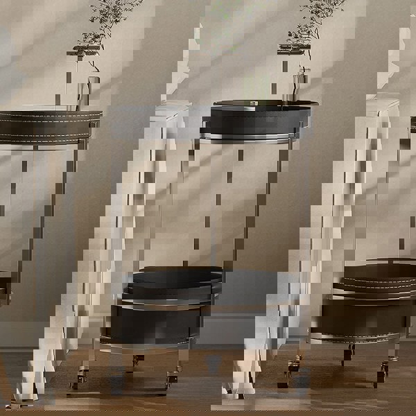 Willis Round Side Table, Movable Trolly, Black-Rit Concept-Rit Concept