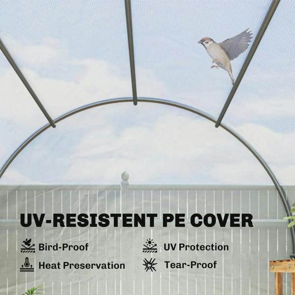White arched polytunnel greenhouse cover with UV protection and protective frame