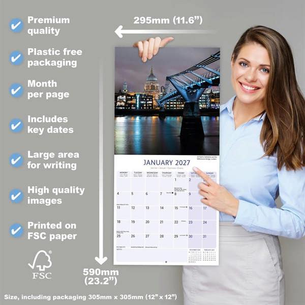London Calendar 2027, Wall Calendars, Month To View, Travel, Gift