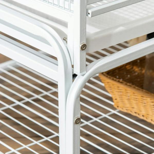 White wire cage door frame with metal hinges and secure latch