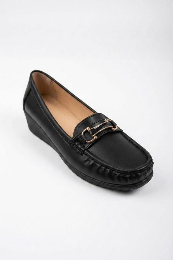 Constance Faux Leather Wedge Loafers - Black