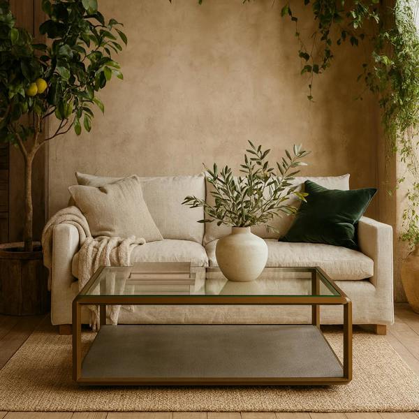 Wyld Haus Siena Grey Shagreen Glass and Gold Coffee Table