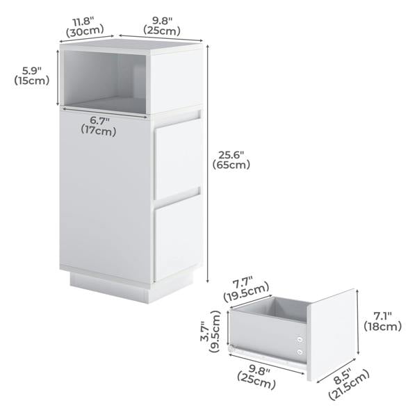Levede Slim Bedside Table Storage Nightstand with 2 Drawers & Open Shelf White