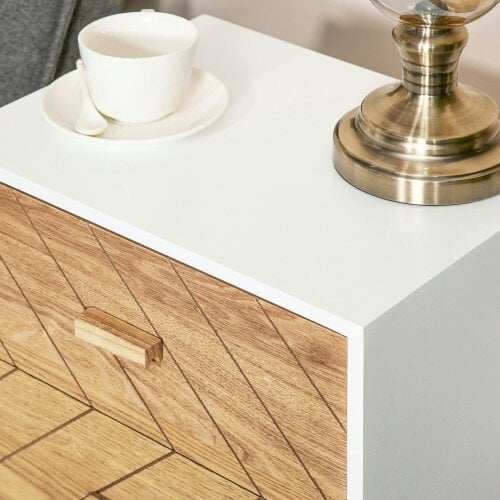 Wyld Haus Sutare Wood Natural Finish 2 Drawer Bedside Table with Chevron Design