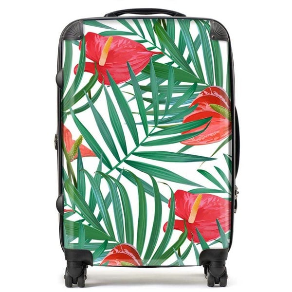 Warren Reed Tropical Flowers And Palm Leaves Suitcase