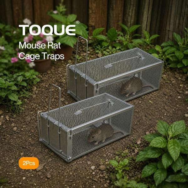 TOQUE Humane Mouse Traps Live Catch Rodent Trap Auto Lock For outdoor Silver 2pc
