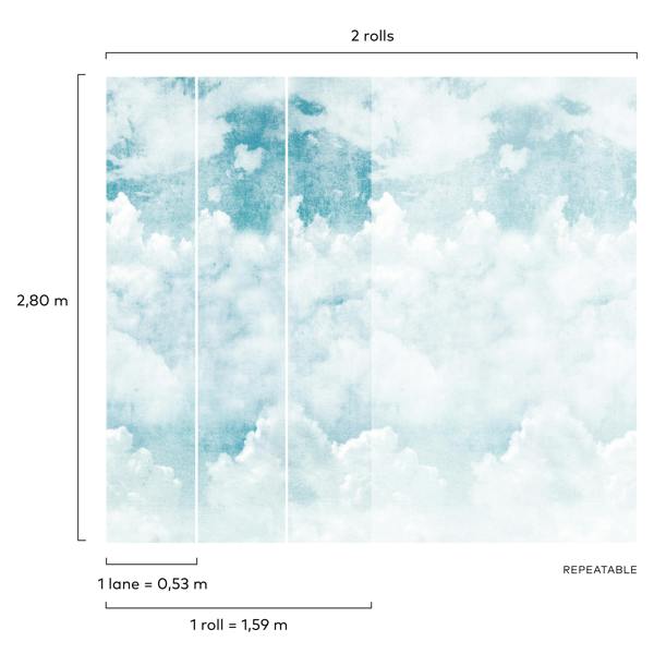 Grandeco Blue Sky Clouds 3 panel repeatable Mural 1.59 x 2.8m