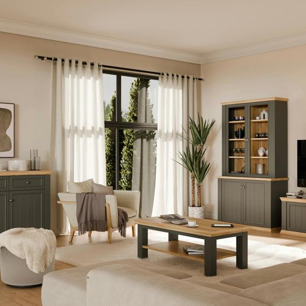 Furniture To Go Pontypool Large Rectangular Coffee Table with Shelf in Grey and Mauvella Oak