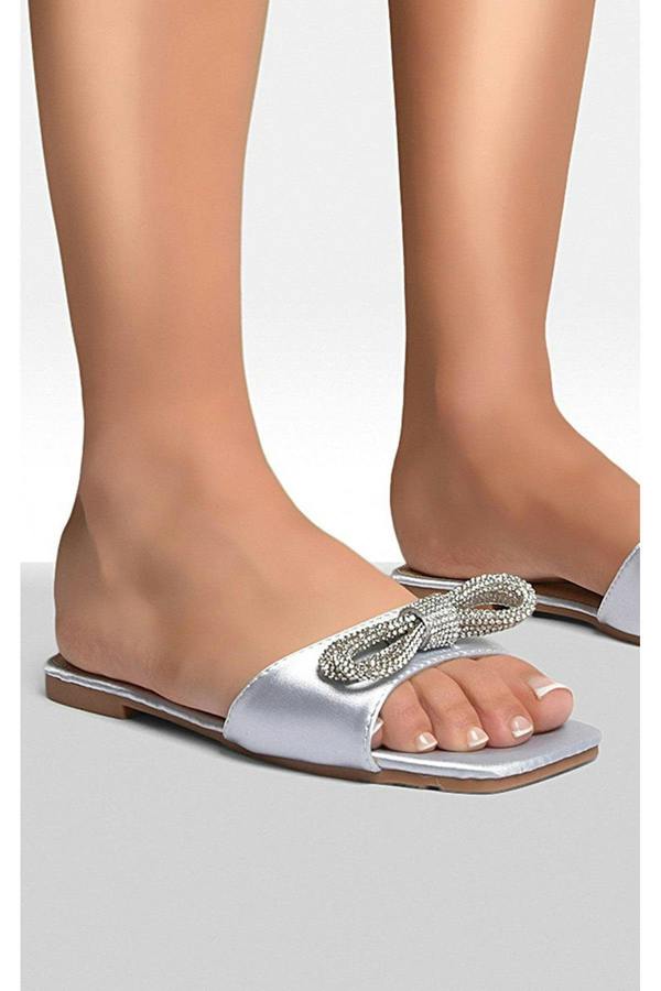 Lexie Embellished Bow Trim Open Toe Sandals - Silver