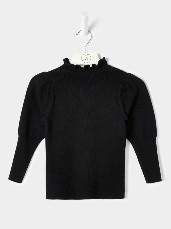 GWD Girls Hallie Knitted Top Ruffle Neck Jumper Available in Black and Cream