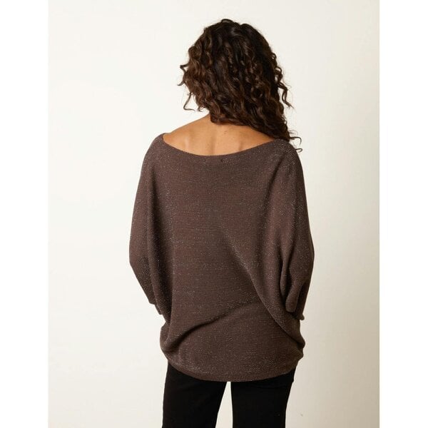 Blue Vanilla Metallic V Neck Knitted Ripple Jumper