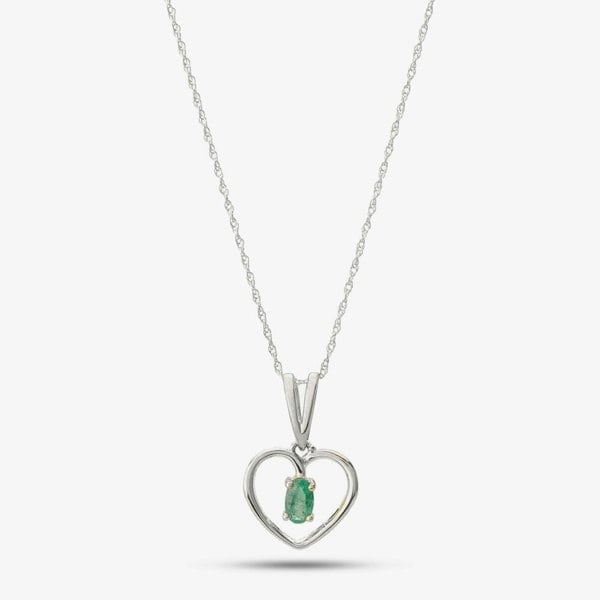 T. H. Baker 9ct White Gold Emerald Open Heart Pendant OJP161W-E