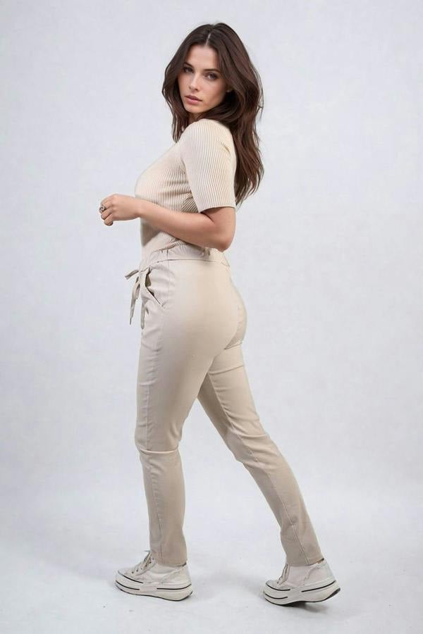 Delilah Casual Drawstring Trousers - Beige