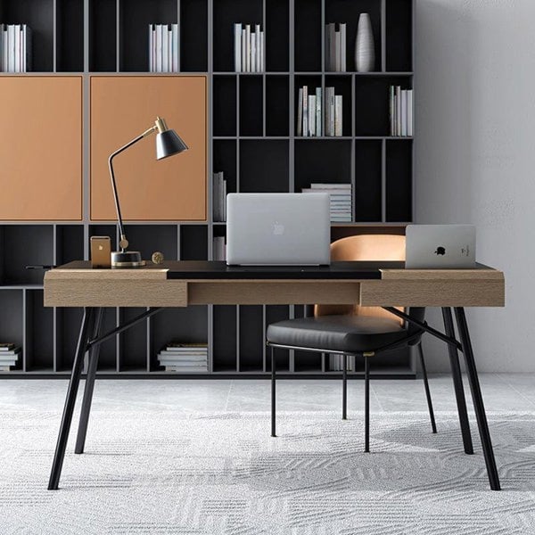 Justine Office Desk With Storage Drawers, Solid Wood-Weilai Concept-Weilai Concept