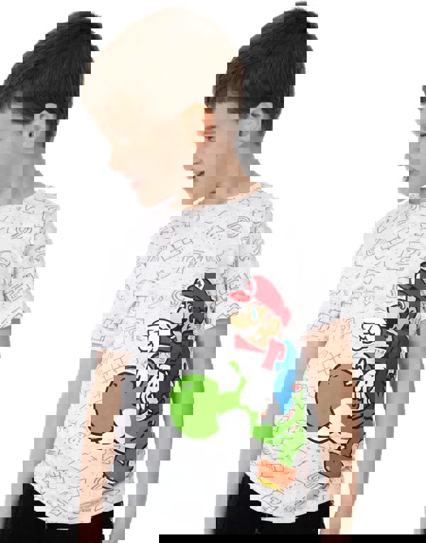 Nintendo Super Mario Boys Grey Multi Character Graphic & All-Over Print Mix Short Sleeved T-Shirt