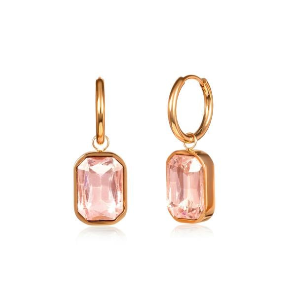 Zavana Pink Rectangle Crystal Dangle Earrings on Small Hoops
