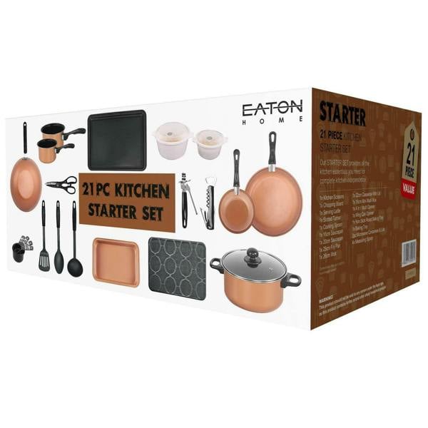 Gr8 Home Copper 21 Pcs Kitchen Cookware Saucepan Utensil Pot Pan Bakeware Starter Set