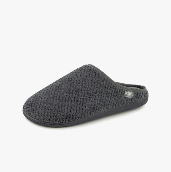 Totes Isotoner SWEPT BACK POPCORN MULE Mens Mule Slippers Grey