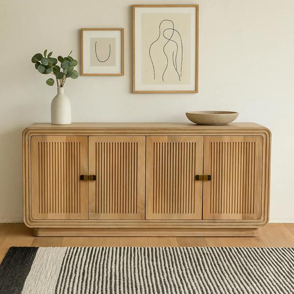 Wyld Haus Arizona Carved Natural Mango Wood 4 Door Sideboard