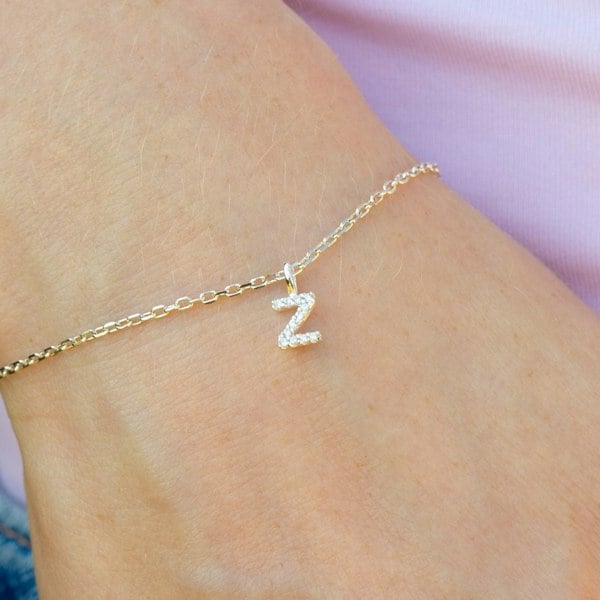 Mylee London Crystal Initial Dainty Chain Bracelet