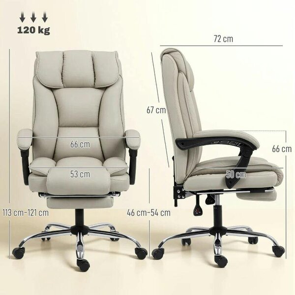 Pet-Friendly Faux Leather Computer Desk Chair, Executive Office Chair with Footrest and Double-Layer Padding, Khaki