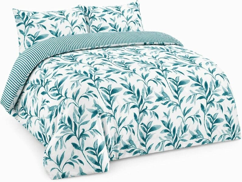 Night Zone Ellie Leaf Floral Printed Duvet Cover Set – Botanical Easy Care Bedding with Pillowcases