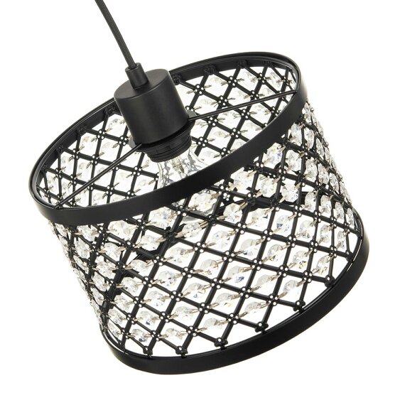Happy Homewares Modern Ornate Black Metal Pendant Shade with Clear Acrylic Beads