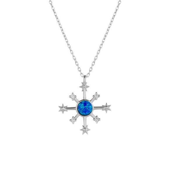 Spero London Opal Ship Wheel High Quality Sterling Silver Necklace