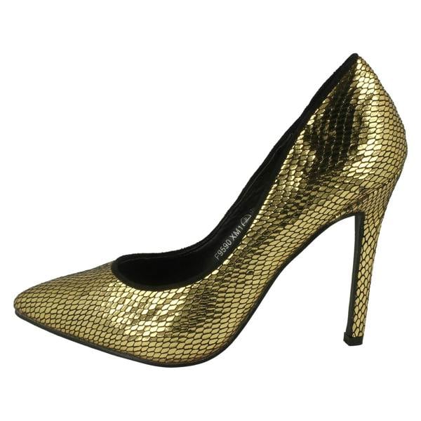 Spot On Ladies Spot On High Heel Pointed Toe Snake Design Court Shoes