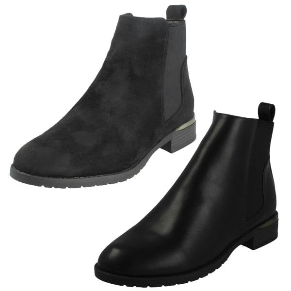Spot On Ladies Spot On Low Heel Wide Fit Elastic Gussest Zip Ankle Boots F51195
