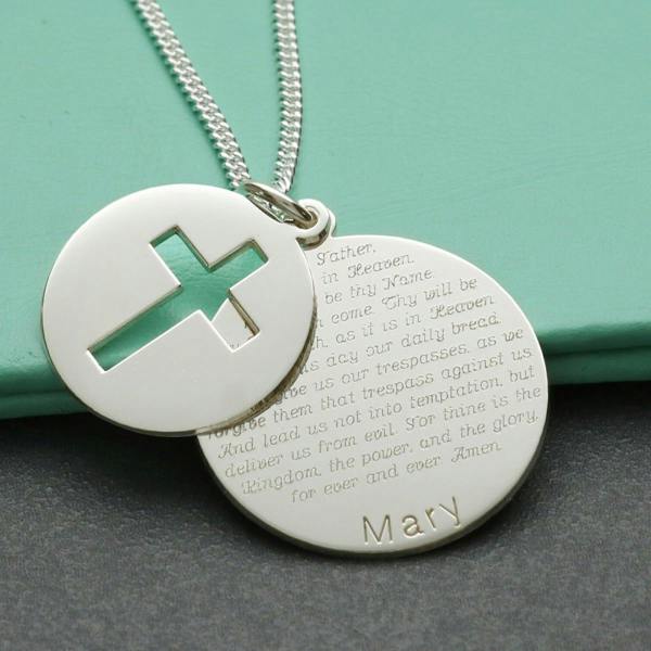 Christopher James of London Sterling Silver Personalised Cross Disc Necklace With The Lord's Prayer & Optional Engraving