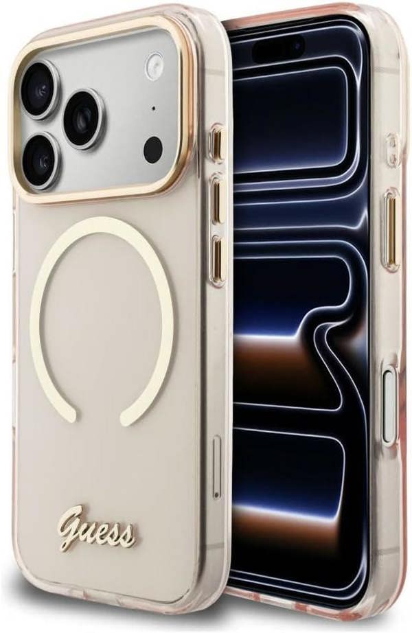 Guess IML Script Metal Logo Case with MagSafe for iPhone 17 Pro Max 6.9" Pink  - GUHMP17X5HTCSMSP
