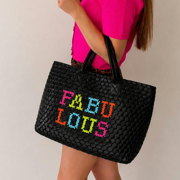 Lilly Loves FABULOUS Black Woven Vegan Handbag
