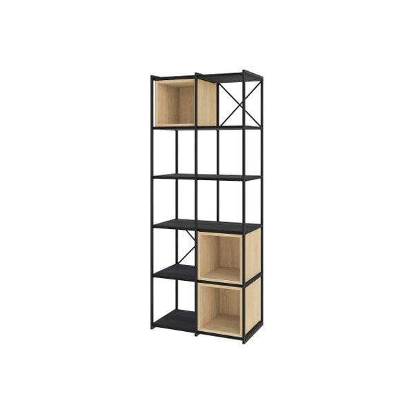 Decortie Modern Vale Midi Bookcase Display Unit 5-Tier Metal Frame 3 Adjustable Shelf 18mm Engineered Wood (Black Wood - Black Wood and Oak