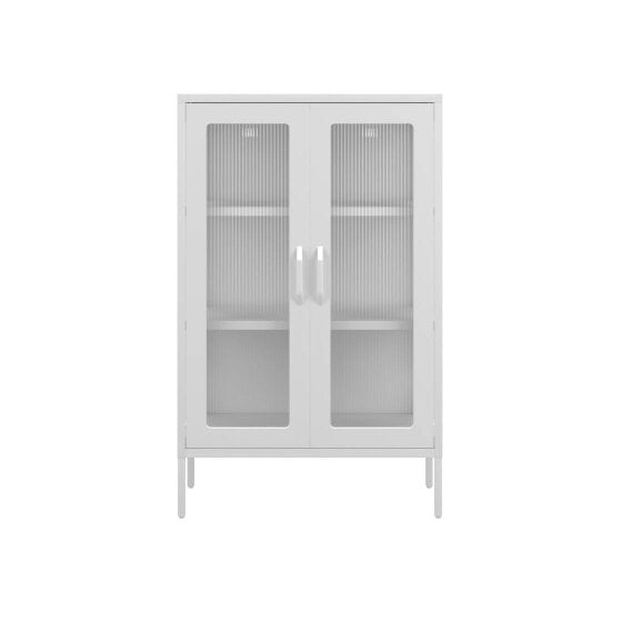 Wyld Haus Bramblewood White Metal Steel Cabinet 2 Glass Door 3 Shelves