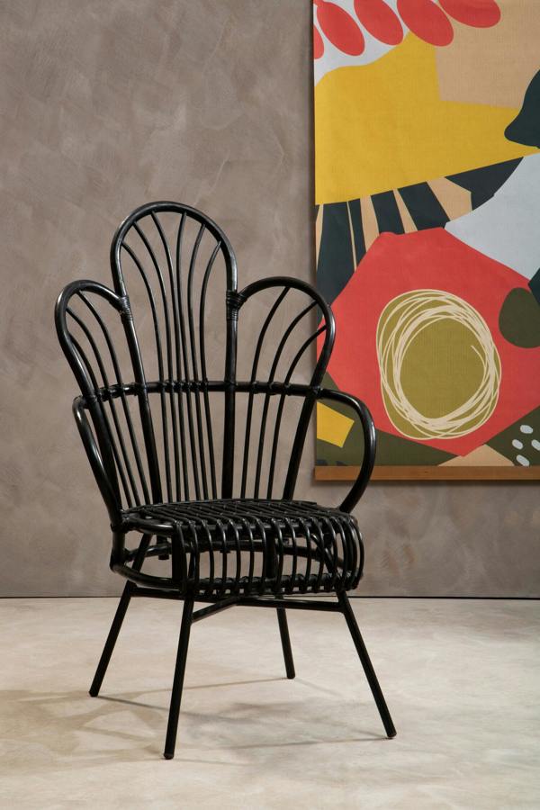 Interiors by Premier Java Black Natural Rattan And Black Metal Scalloped Back Chair