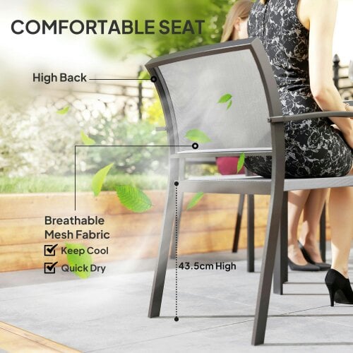 Wyld Haus Velo 4 Seatear Grey Mesh and Metal Frame Outdoor Garden Dining Set Arched Back