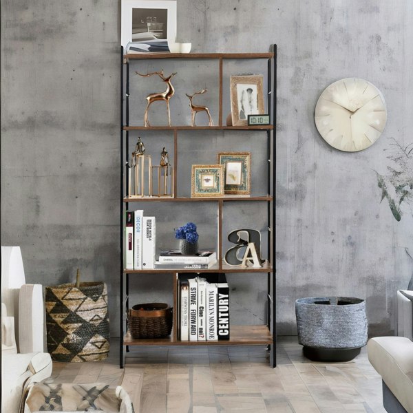 Rafaelo Mobilia 154CM Tall 5 Tier Bookcase With Metal Frame